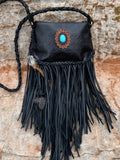 Midnight Turquoise Fringe Crossbody – Upcycled Designer Edition