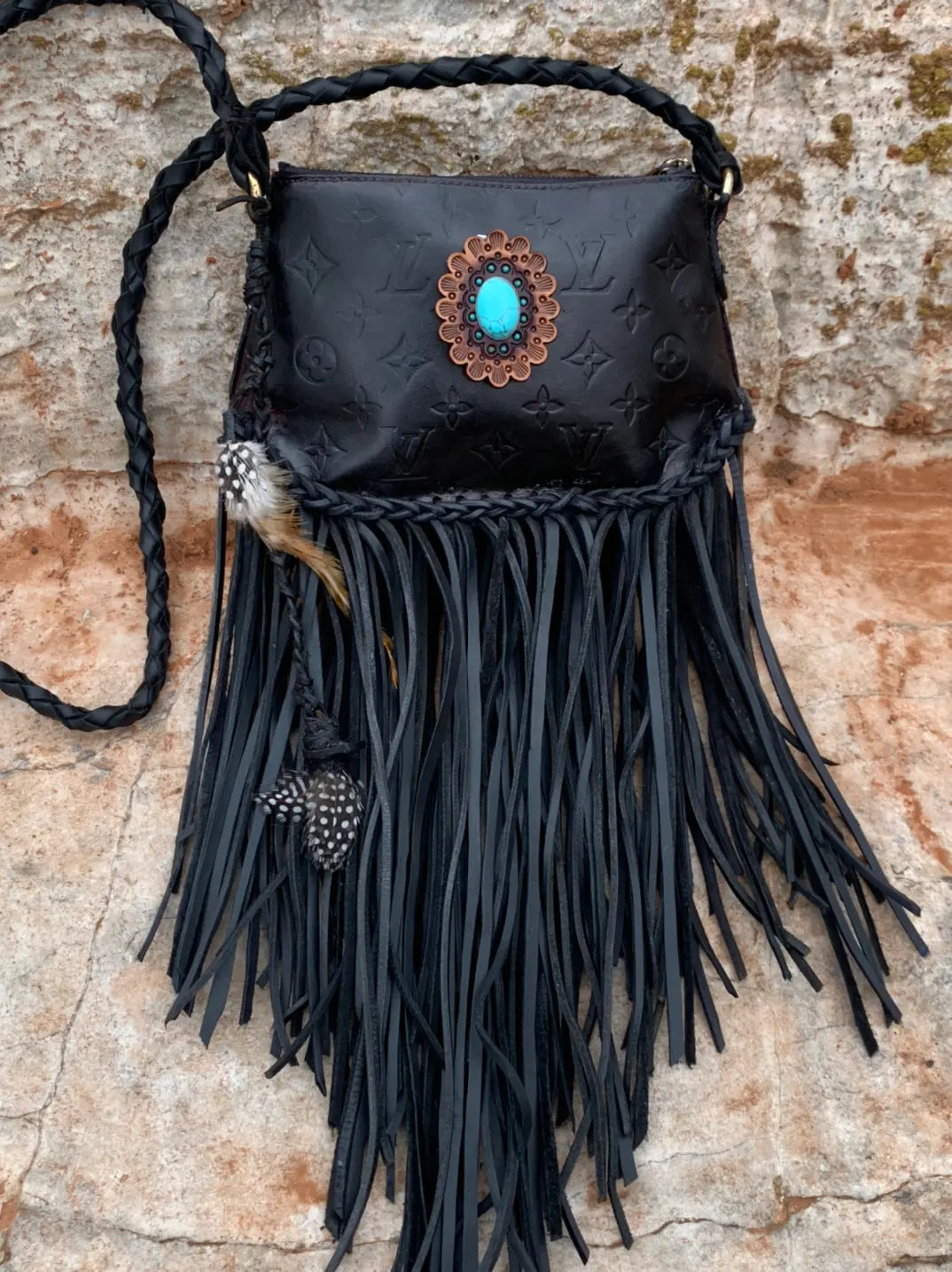 Midnight Turquoise Fringe Crossbody – Upcycled Designer Edition