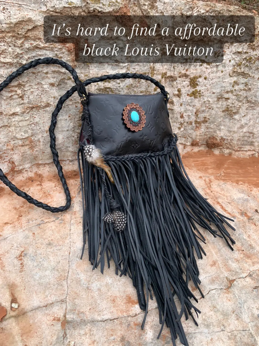 Midnight Turquoise Fringe Crossbody – Upcycled Designer Edition
