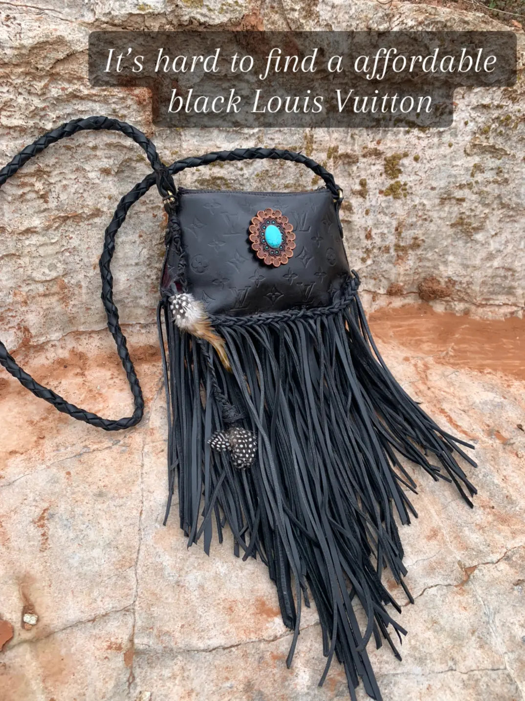Midnight Turquoise Fringe Crossbody – Upcycled Designer Edition
